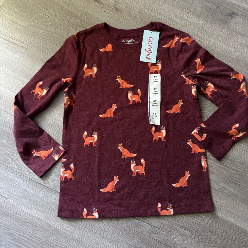 Cat & Jack maroon fox long sleeve shirt